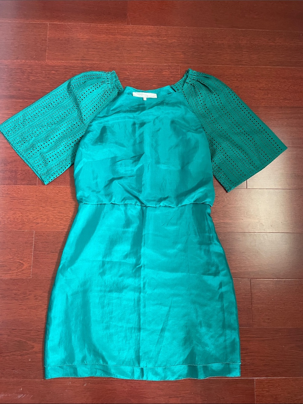 3.1 Phillip Lim Silk Eyelet Sleeve Mini Dress - Emerald Green - Size 2